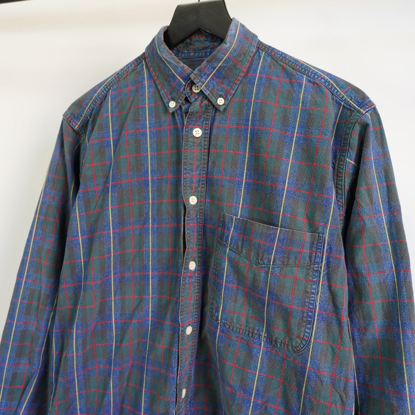 (S) Vintage J.Crew Shirt Blue Green Plaid Button Down Long Sleeve 90s Vtg