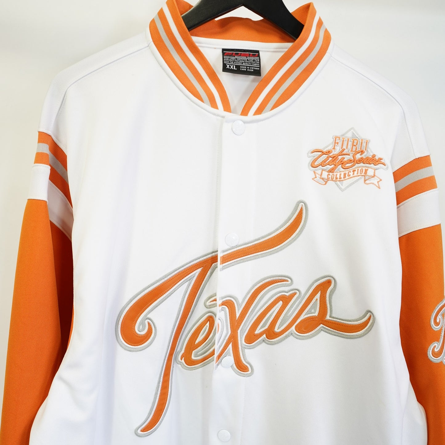 (XXL) Vintage Fubu Texas City Series Warm Up Jacket Men's XXL Sewn White Orange Y2K