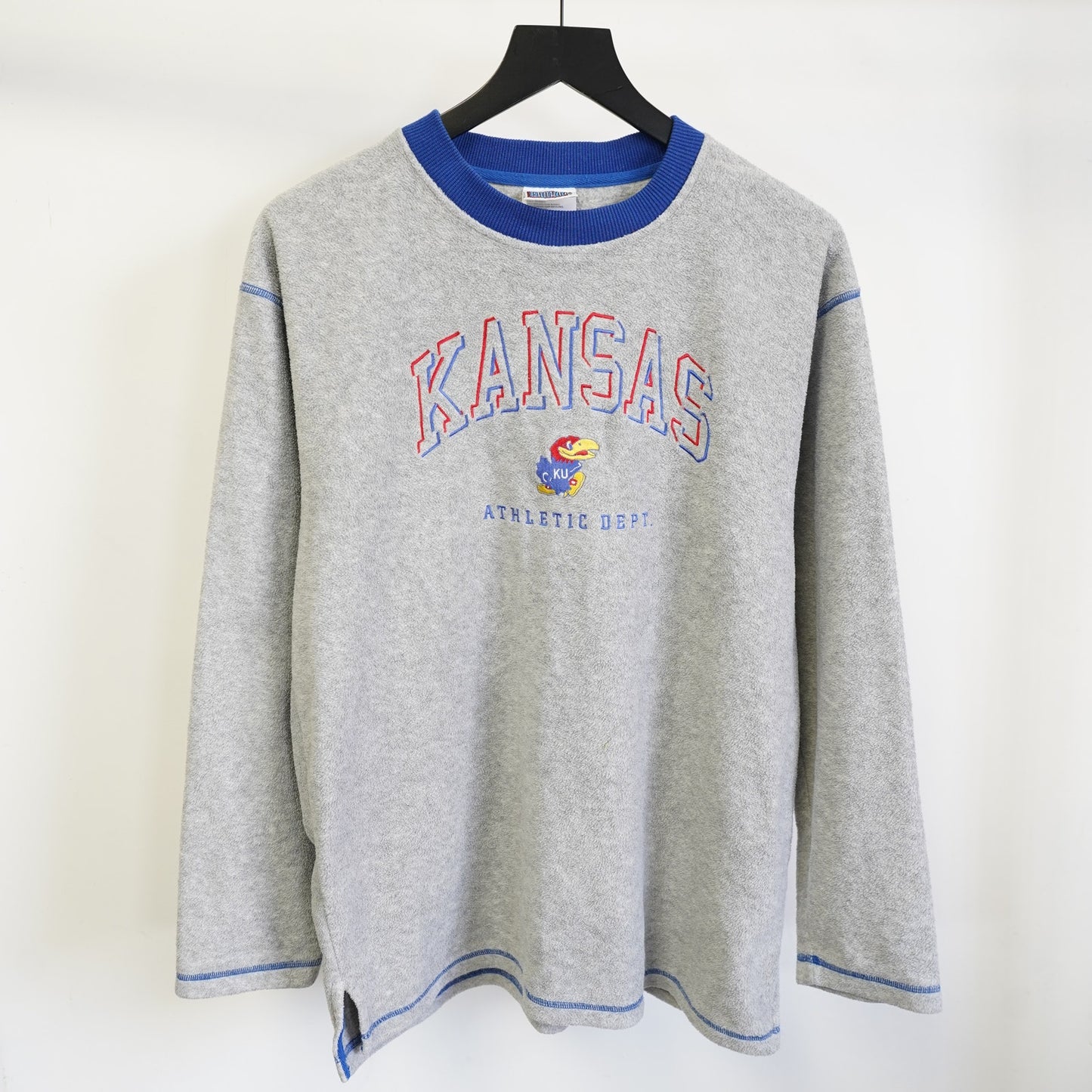 (M) Vintage Kanasa Jay Hawks Fleece Crewneck Sweatshirt Sewn Men's M Gray Blue Retro