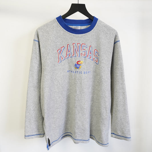 (M) Vintage Kanasa Jay Hawks Fleece Crewneck Sweatshirt Sewn Men's M Gray Blue Retro