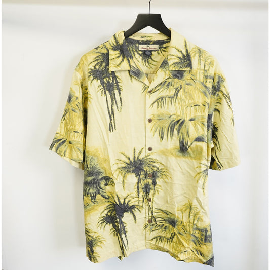 Vintage Tommy Bahama 100% Silk Hawaiian Shirt Tropical Men's M Yellow Palm Tree