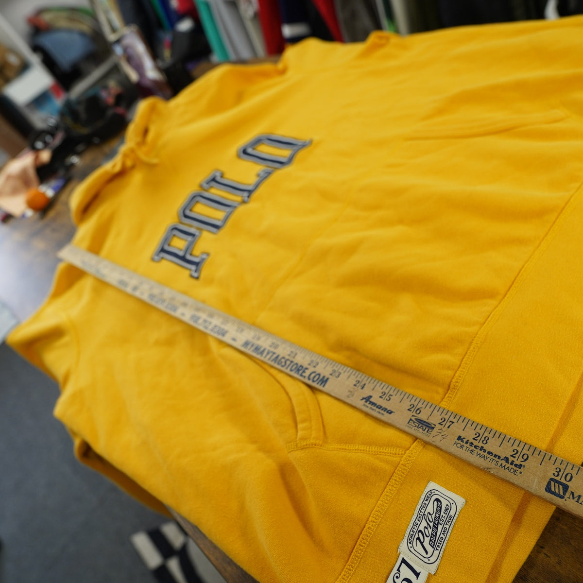 (3XLT) Vintage Polo Ralph Lauren Sewn Spellout Hoodie Men's 3XLT Yellow Blue Stitched