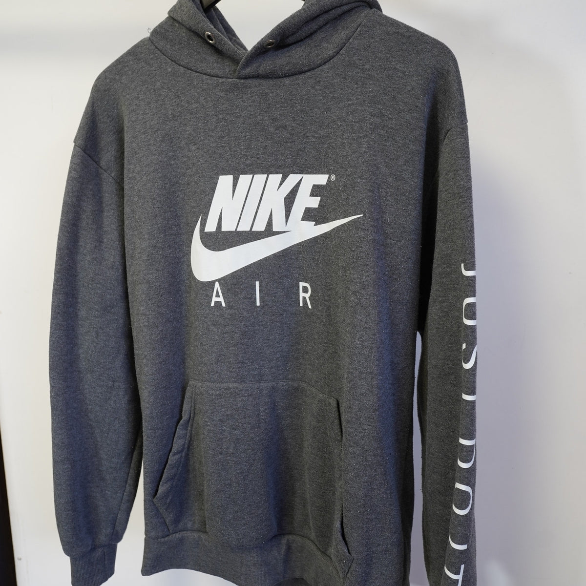 (L) Nike Air Retro Pullover Hoodie Men's L Gray White Just Do It Y2K 2000s Sports