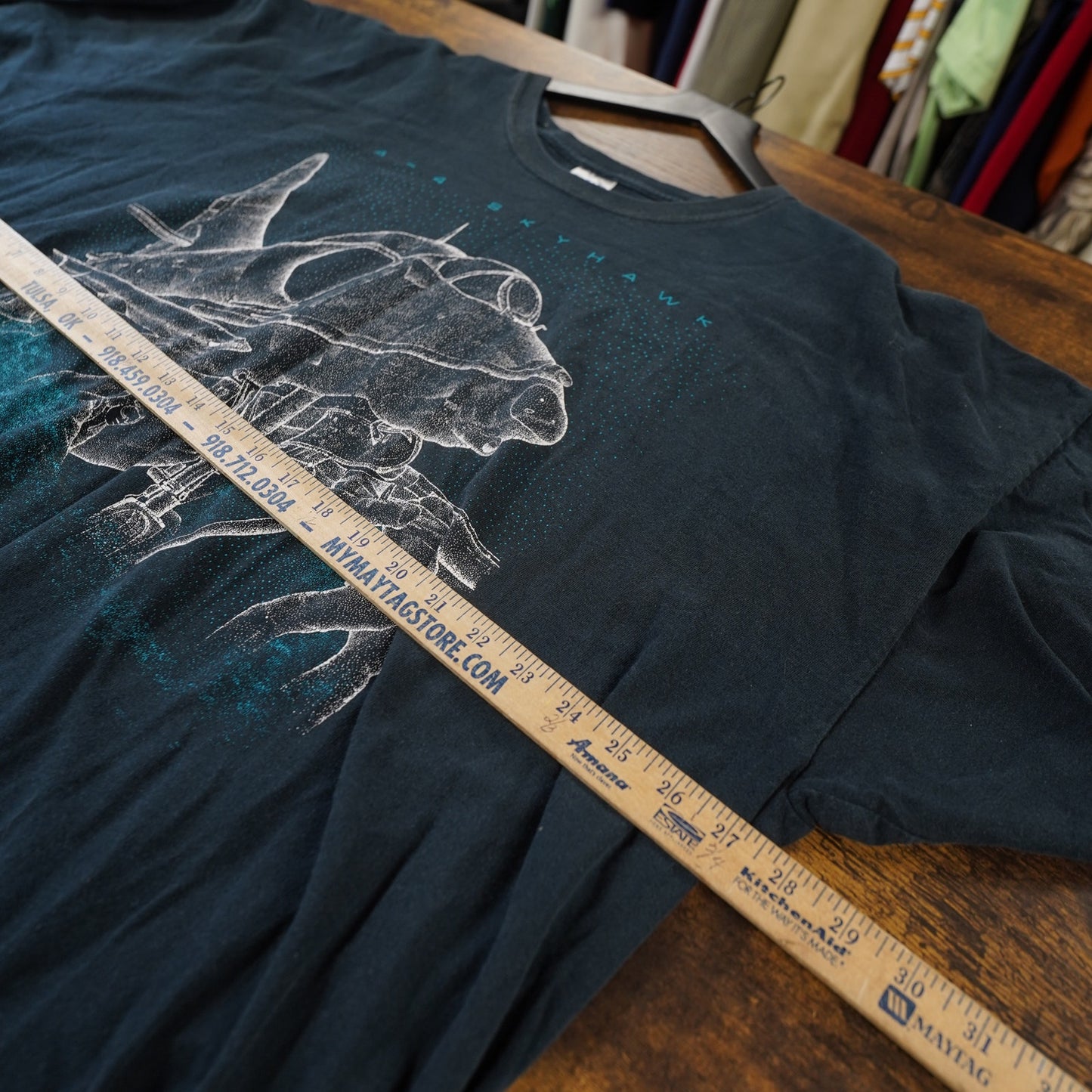 (4XL) Vintage Fighter Jet A4 Skyhawk T-Shirt Men's 4XL Black Schematic Plane Aviation