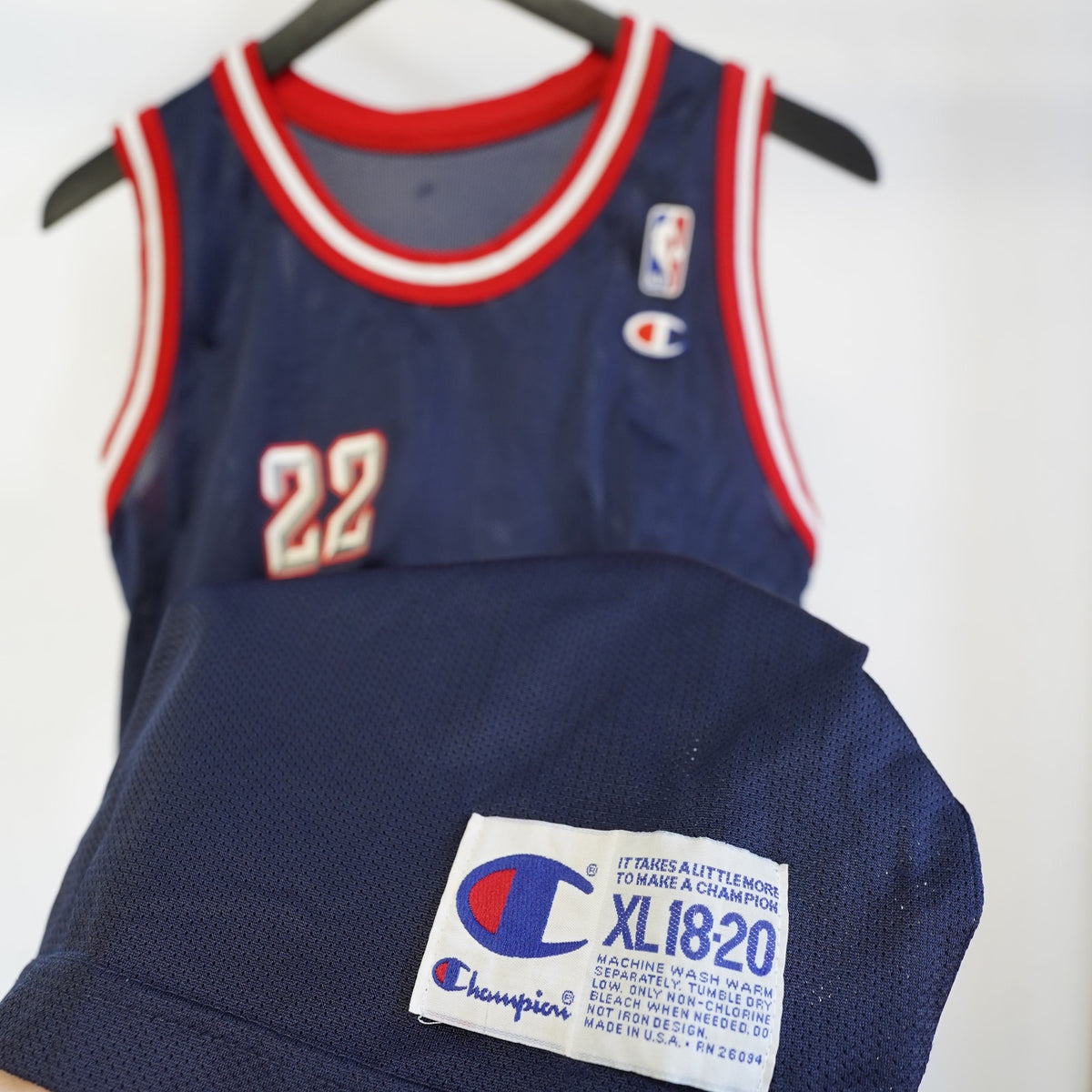 (Boys XL) Vintage Champion Houston Rockets Clyde Drexler Basketball Jersey Boys XL Blue 90