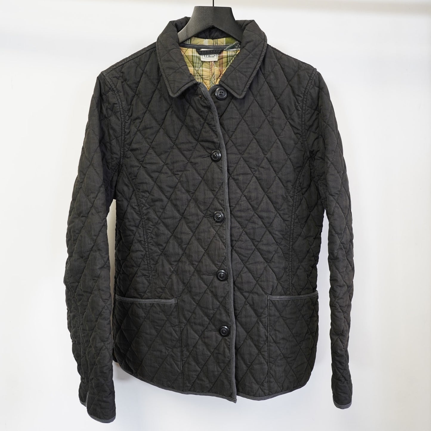 (M) L.L. Bean Diamond-Quilted Jacket Blanket Lined Plaid Women's M Black Preppy