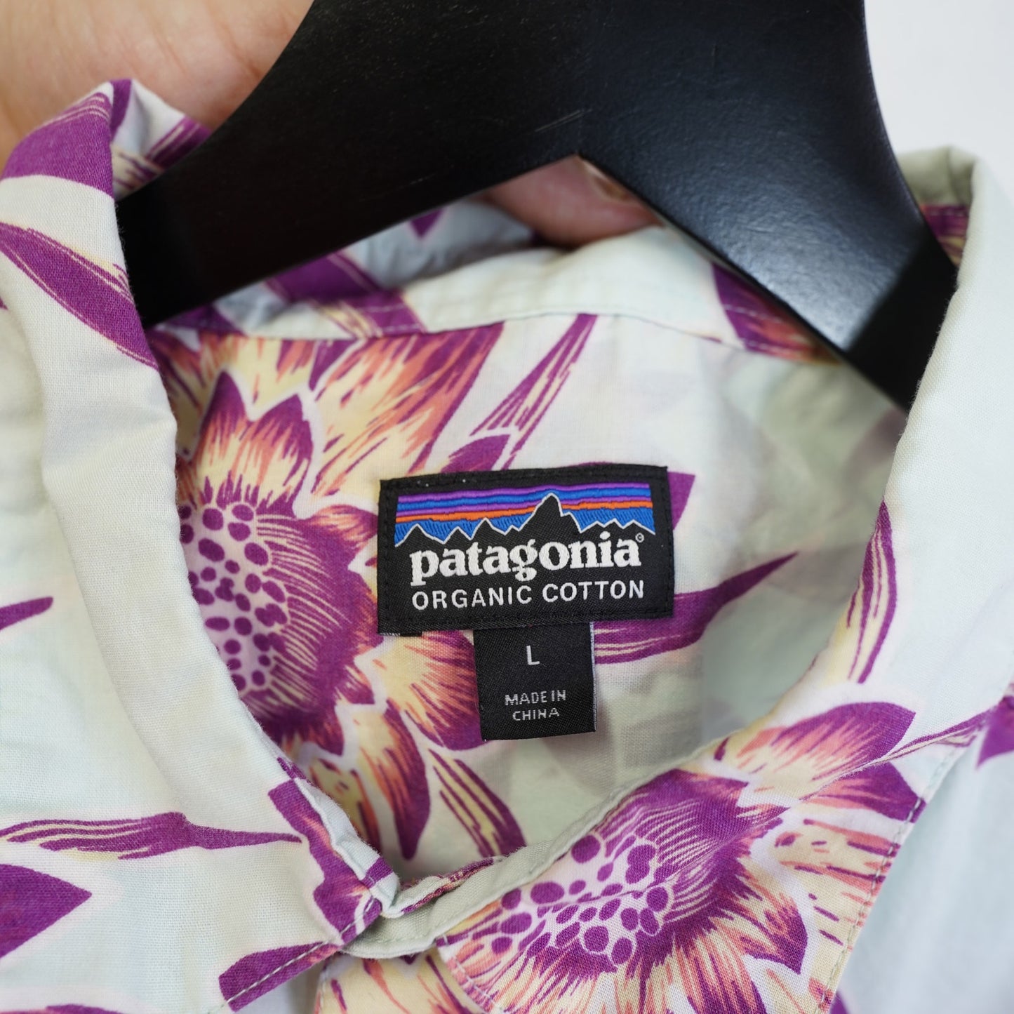 (L) Patagonia Organic Cotton Hawaiian Shirt Men's L Floral Tropical Blue Purple