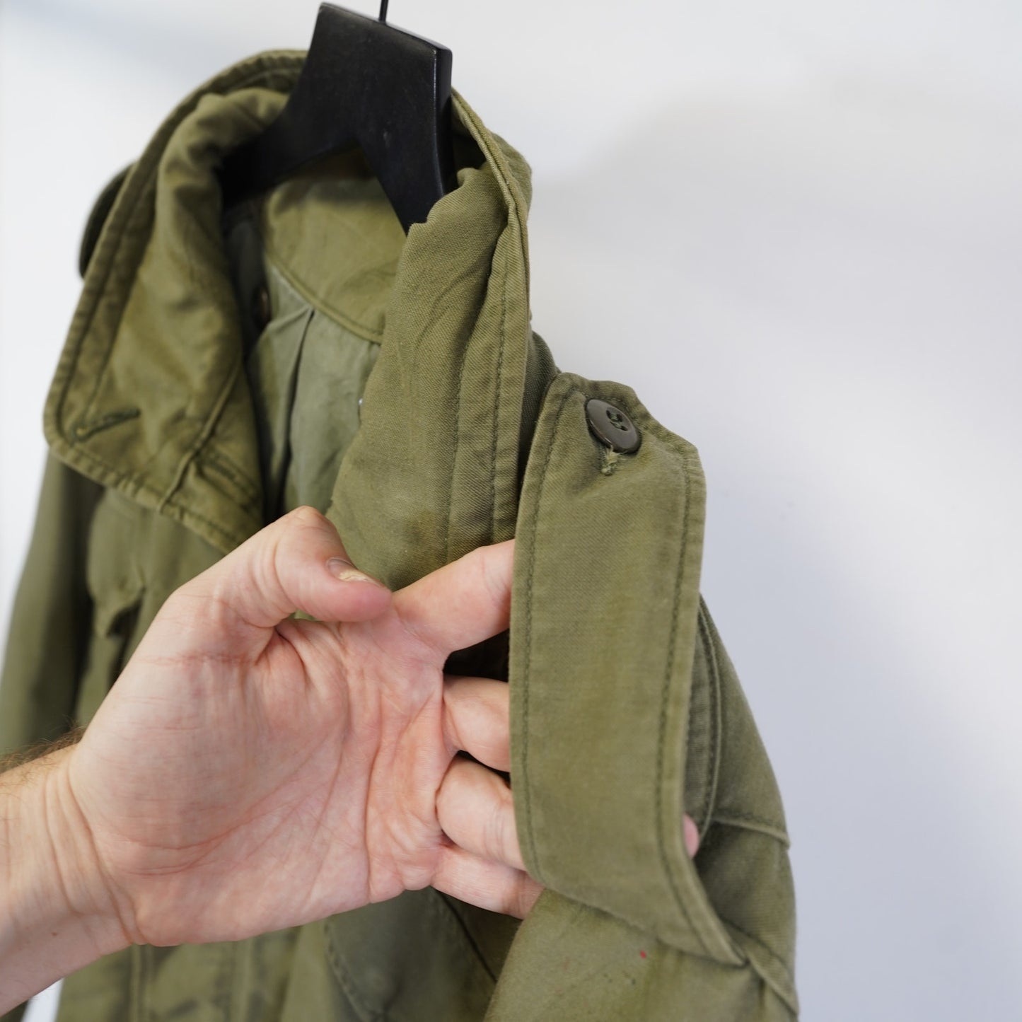 (L) Vintgae US Military M-65 Field Jacket Men's L Olive Green OG-107 Hooded Camo