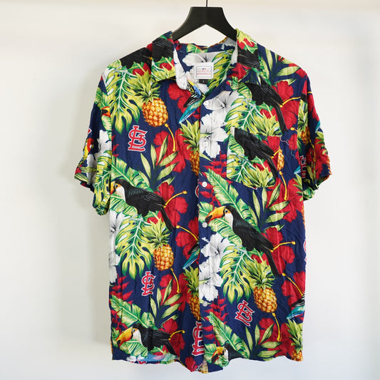 (L) Vintage St. Louis Cardinals Floral Hawaiian Button Up Shirt Multicolored