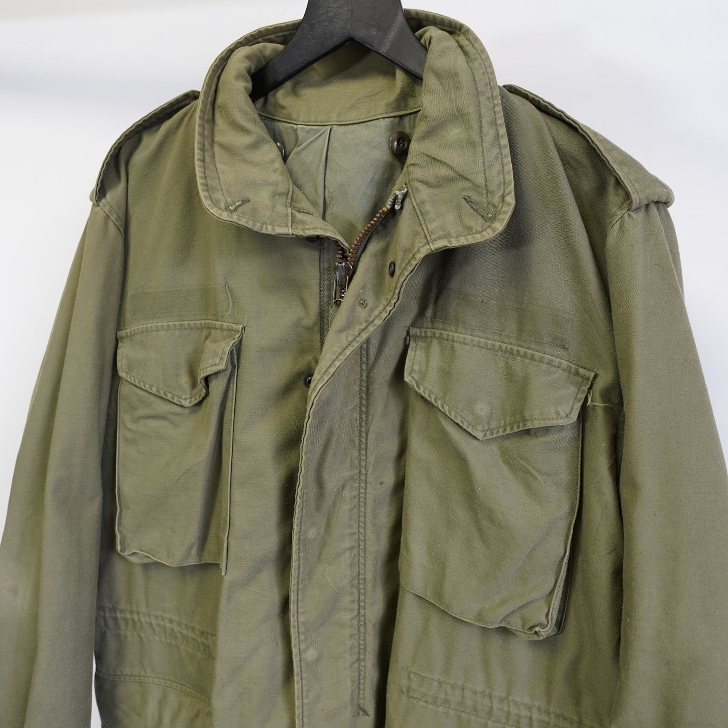 (L) Vintgae US Military M-65 Field Jacket Men's L Olive Green OG-107 Hooded Camo