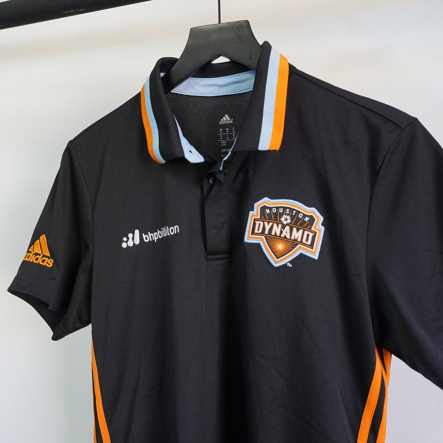 (M) Adidas Houston Dynamo MLS Black Athletic Polo Shirt Men's M Black Jersey