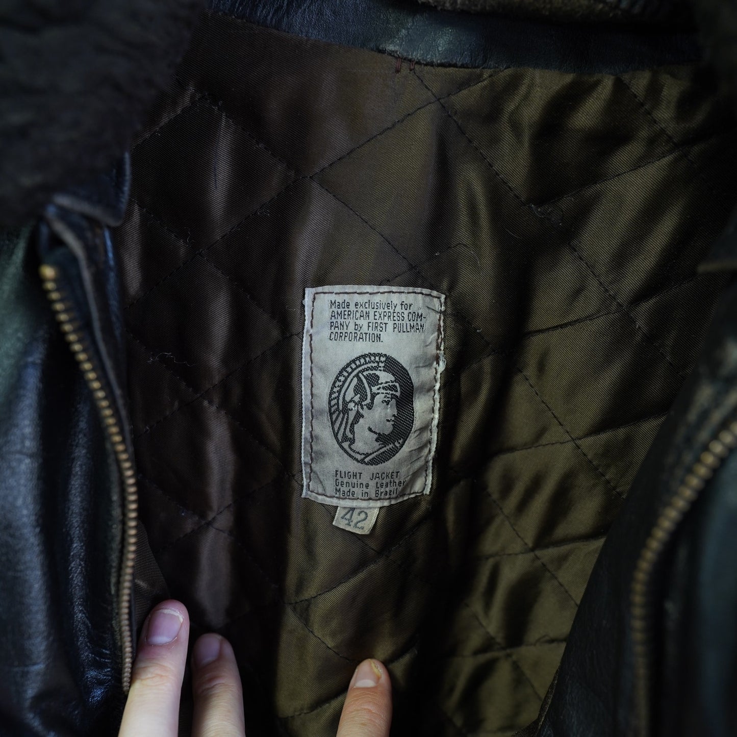 (M) Vintage American Express Leather Bomber Jacket Men's M Sz. 42 Dark Brown Pilot