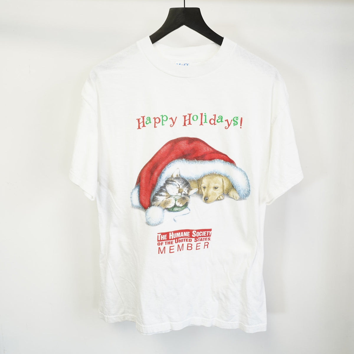 (L) Vintage Christmas Kitty Cat & Puppy Dog Humane Society T-Shirt Unisex L White
