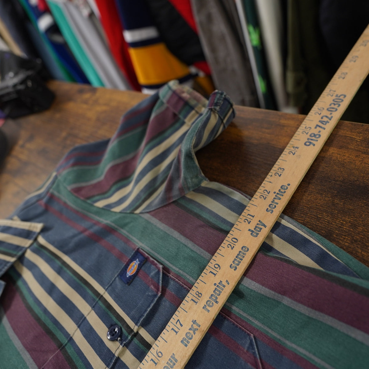 (M) True Vintage Dickies Vertically Striped Button Up Men's M Workwear Utility 80s