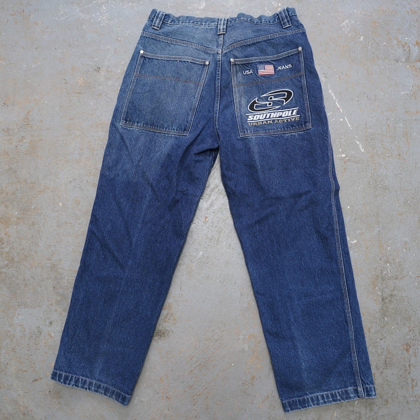(36x31) Vintage SouthPole Y2K Embroidered Baggy Blue Jeans Mens Sz. 36x31 2000s Hip Hop