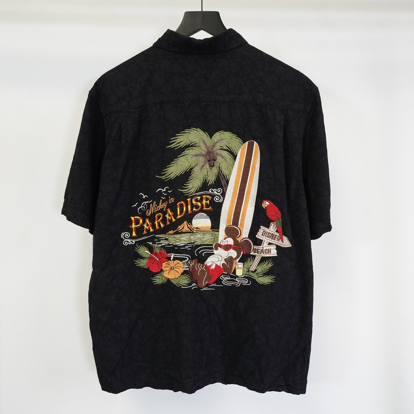 (M) Mickey In Paradise Disney Sewn Hawaiian Shirt Men's M Black Embroidered