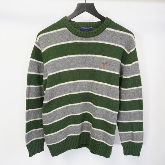 (M) Vintage American Eagle Y2K Striped Knit Sweater Men's M Gray Green 2000s Preppy