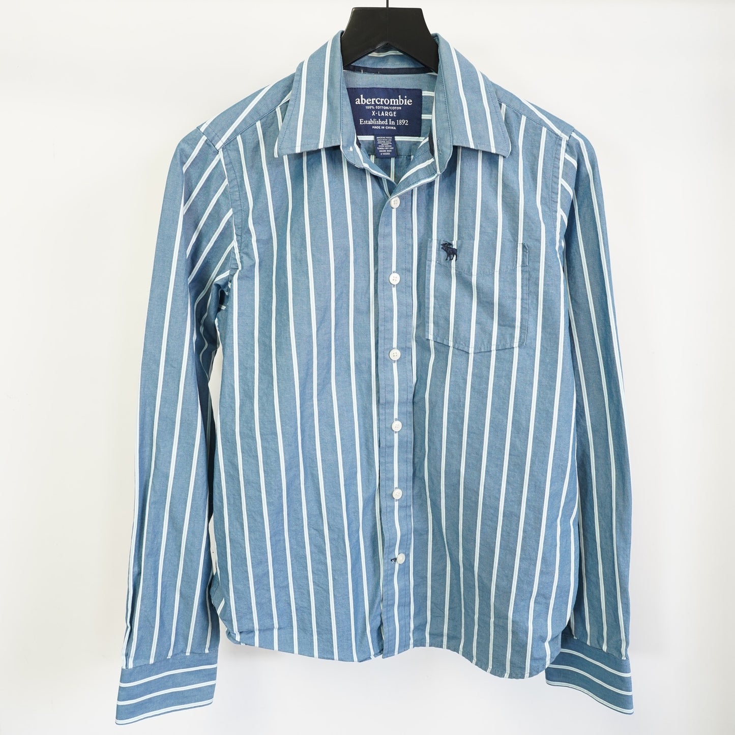 (XL) Abercrombie & Fitch Y2K Striped Blue Button Up Shirt Dress Men's XL 2000s Moose