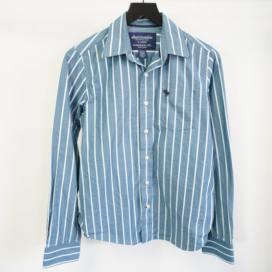 (XL) Abercrombie & Fitch Y2K Striped Blue Button Up Shirt Dress Men's XL 2000s Moose