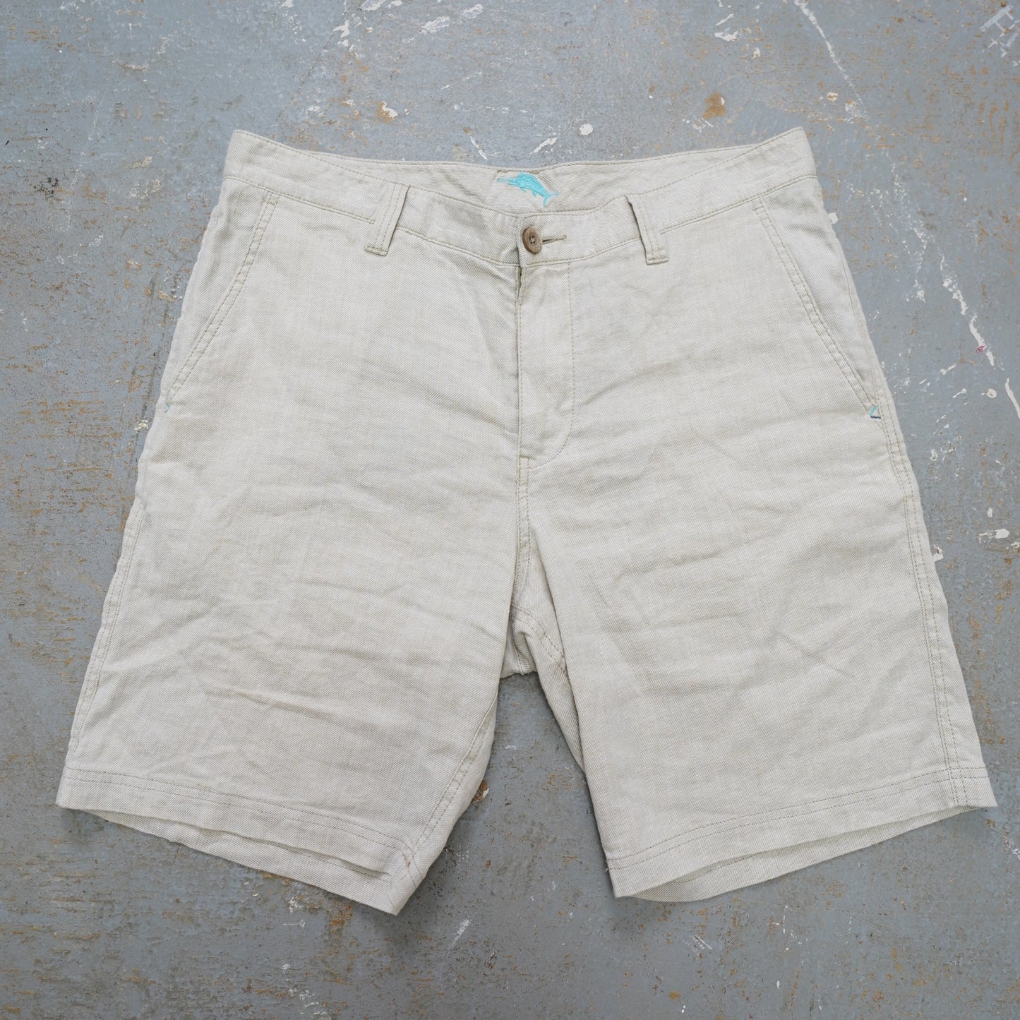(Sz. 35) Tommy Bahama Beige Linen Blend Shorts Men's Sz 35 Preppy Casual Tan Beach