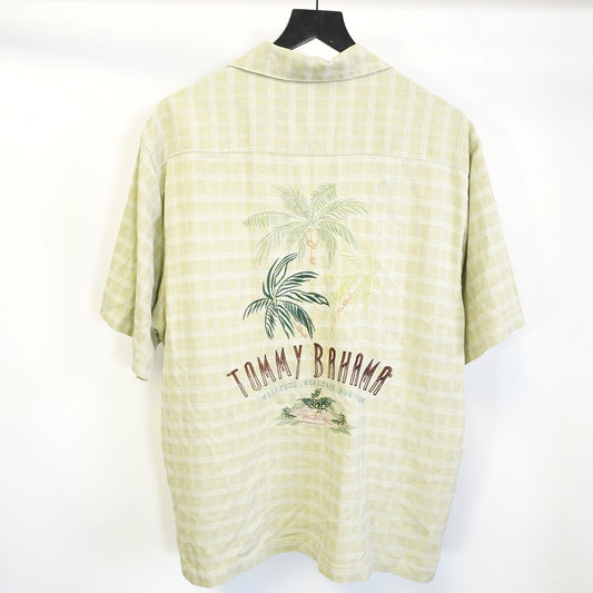 (M) Tommy Bahama 100% Silk Embroidered Palm Tree Hawaiian Shirt Men's M Green