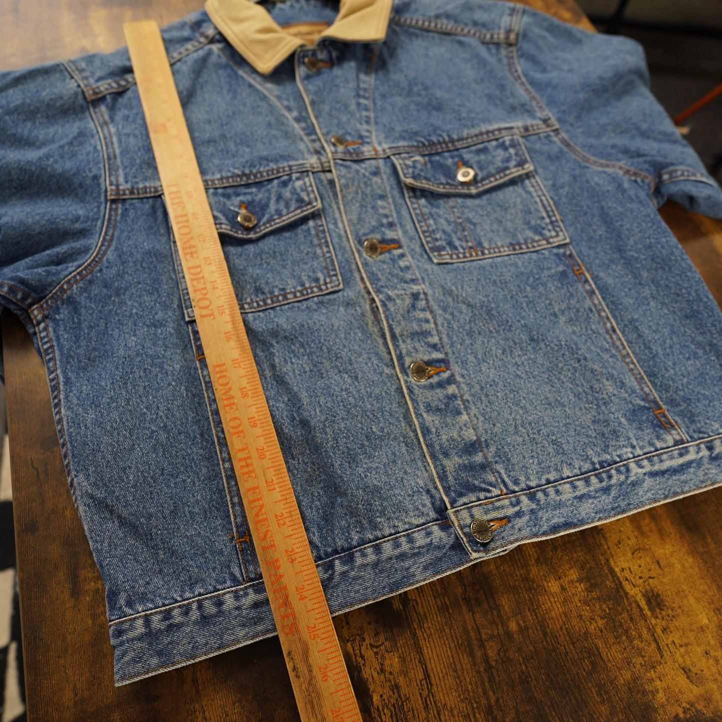 Men's M Vintage 90s Timberland Trucker Weathergear Classic Denim Jacket Leather Collar