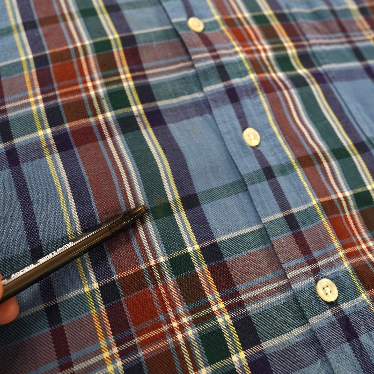 (XL) Vintage Mickey Mouse Disney Flannel Button Up Shirt Men's XL Sewn Blue Plaid