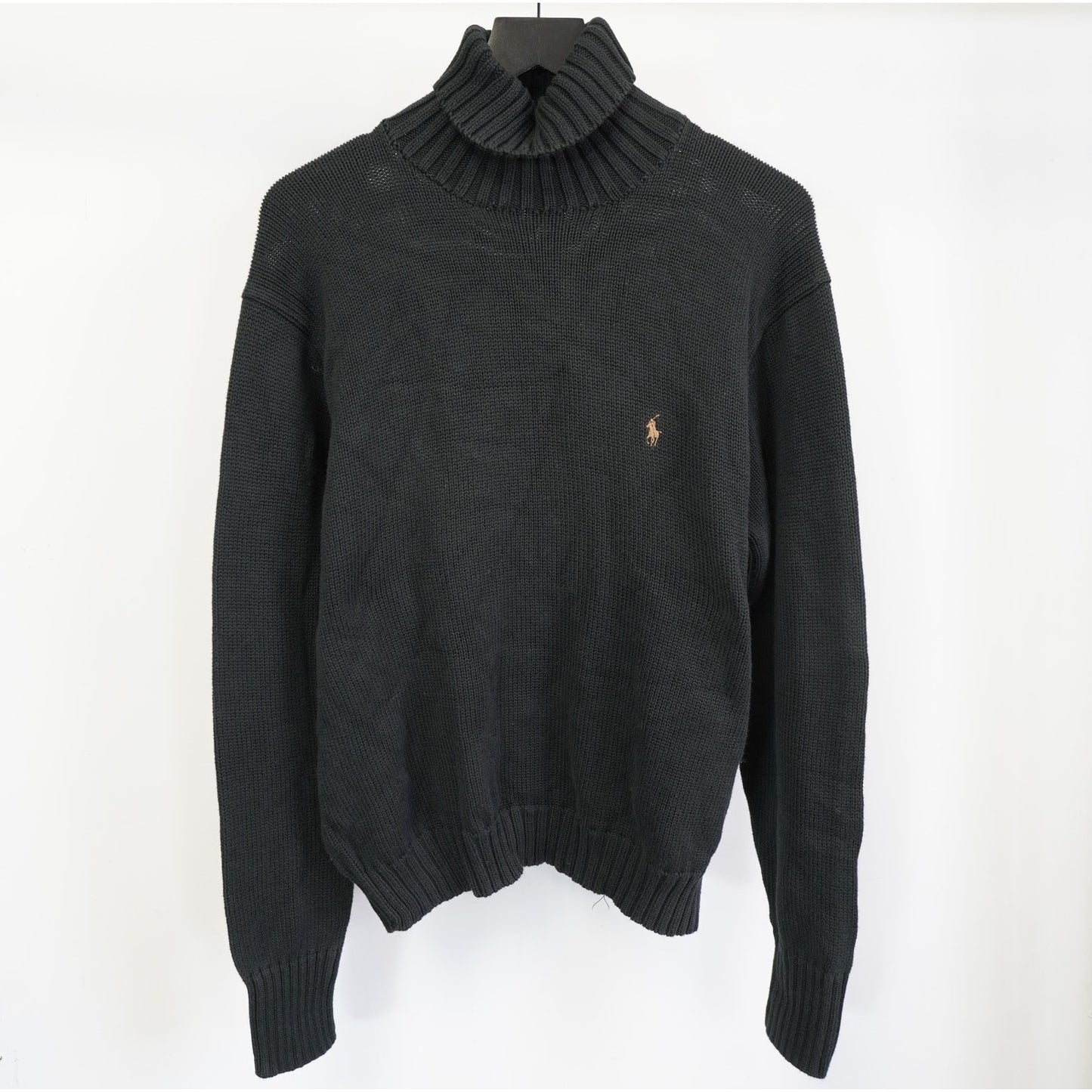 (L) Vintage Polo Ralph Lauren Black Cotton-Knit Turtleneck Sweater Men's L Preppy