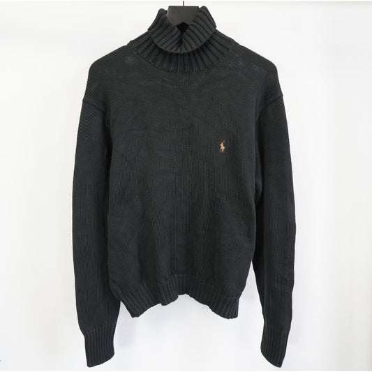 (L) Vintage Polo Ralph Lauren Black Cotton-Knit Turtleneck Sweater Men's L Preppy