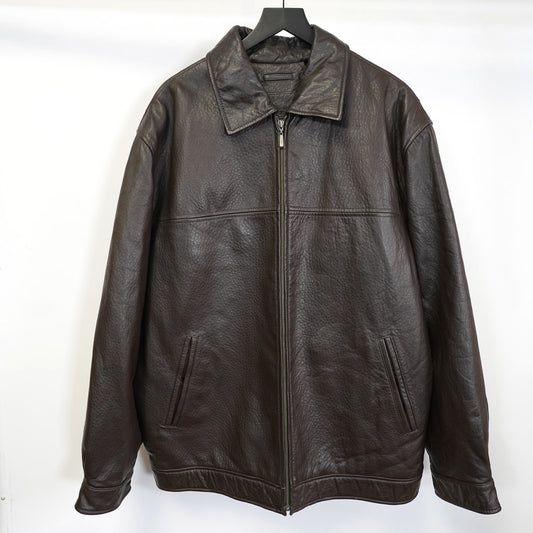 (XLT) Vintage Roundtree & Yorke Leather Bomber Jacket Men's XLT Brown Full Zip