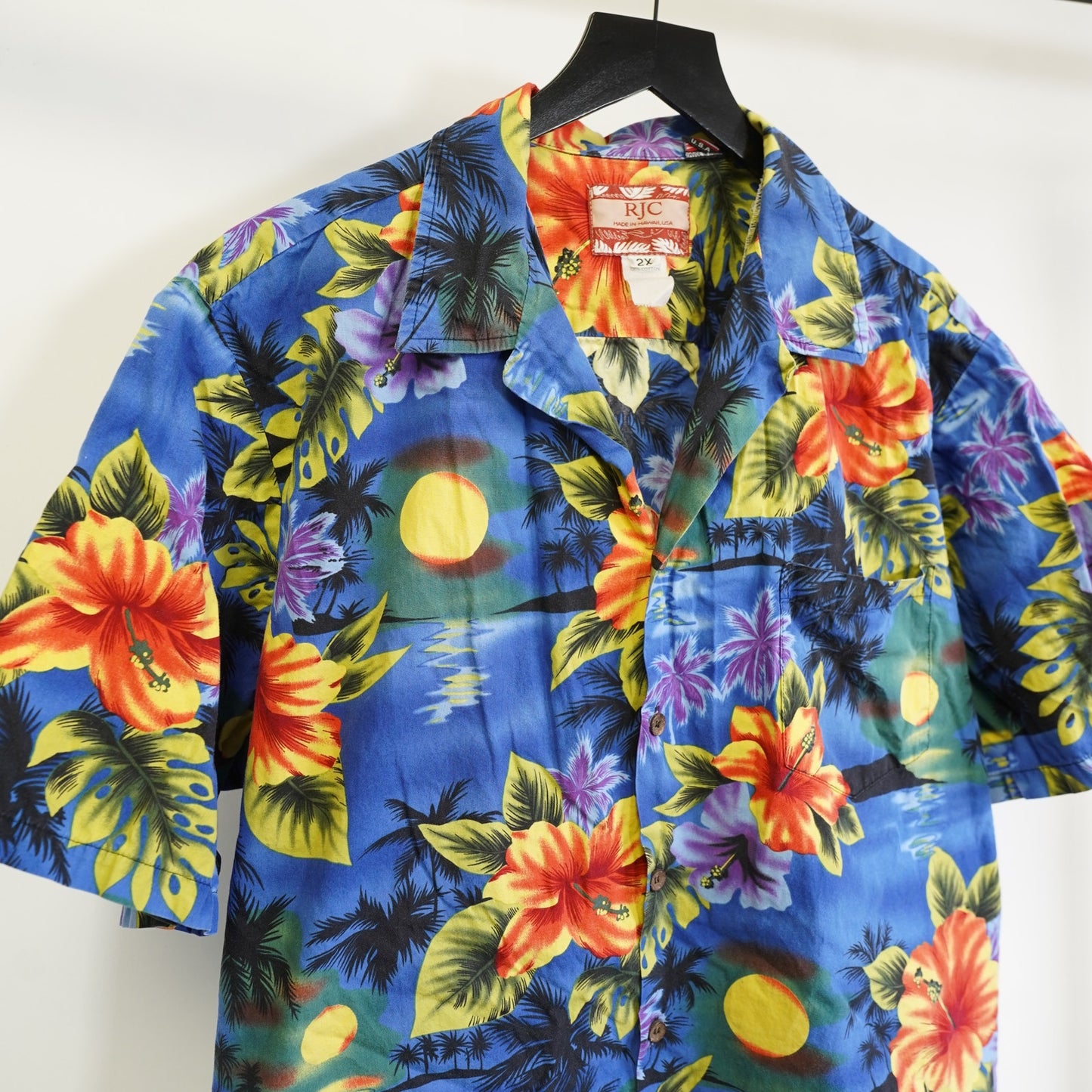 (XXL) Vintage 90's RJC Hawaiian Shirt Men's XXL Floral Tropical Made in USA 2XL Blue