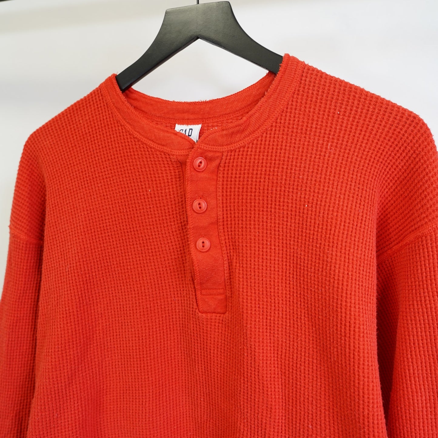 (XL) Vintage Gap Thermal Heavyweight Waffle Knit Henley T-Shirt Men's XL Orange 90s