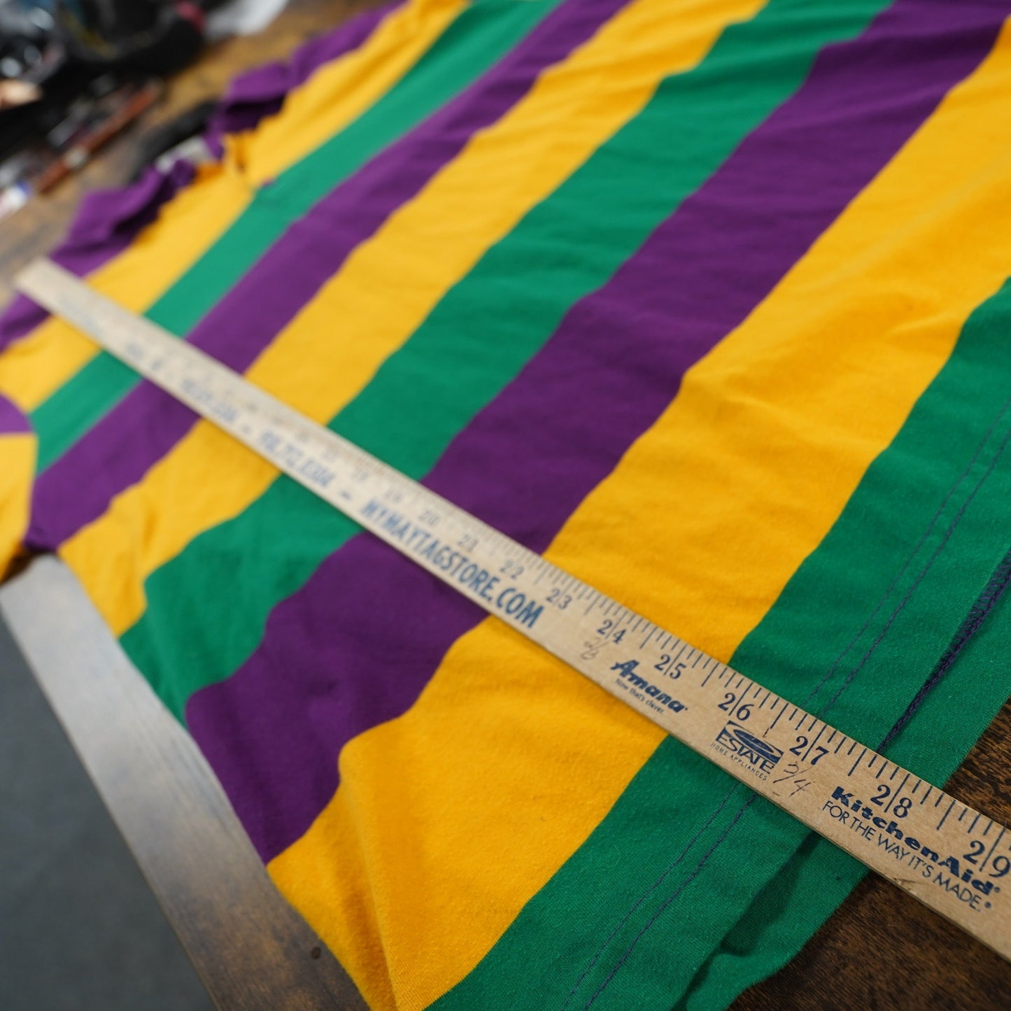 (L) Vintage Mardi Gras Striped Long Sleeve Rugby Polo Shirt Men's L New Orleans