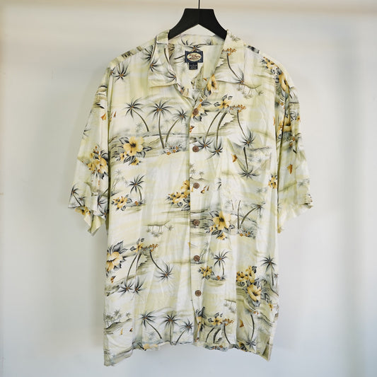 (L) Vintage Tommy Bahama 90s Hawaiian Shirt Men's L White 90s Hibiscus Palm Trees