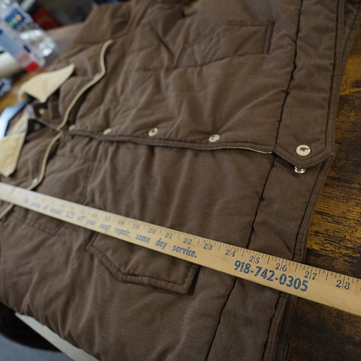 (XL) Vintage 70s Supreme Western Puffer Jacket Men's XL Cowboy Ranch Coat Brown