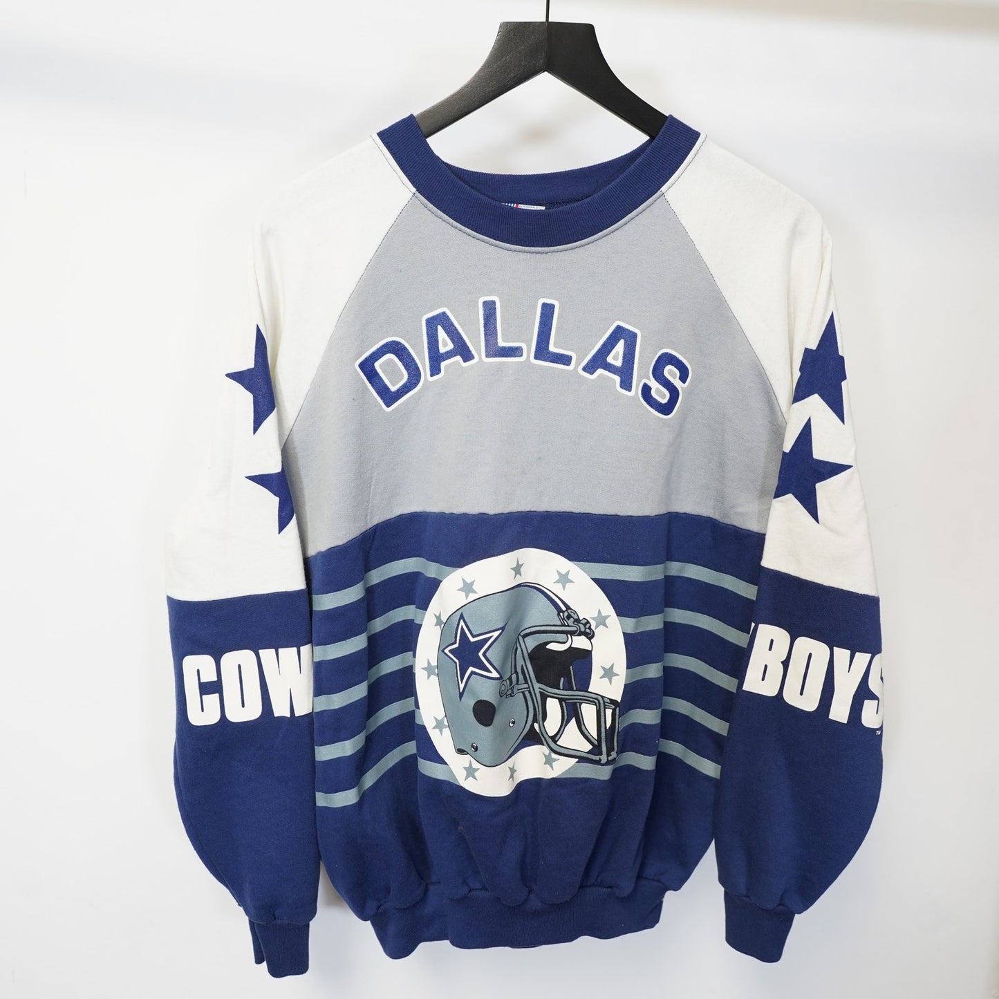 (L) Vintage Dallas Cowboys 1980s All Over Print Sweatshirt Men's L-XL Blue Retro NFL