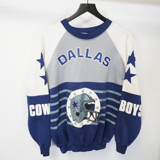 (L) Vintage Dallas Cowboys 1980s All Over Print Sweatshirt Men's L-XL Blue Retro NFL