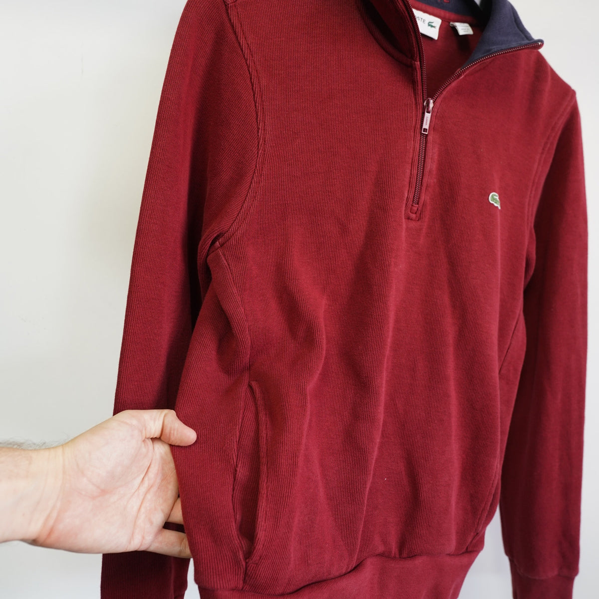 (S) Lacoste 1/4 Zip Pullover Sweater Men's Size S Red Alligator Preppy Casual