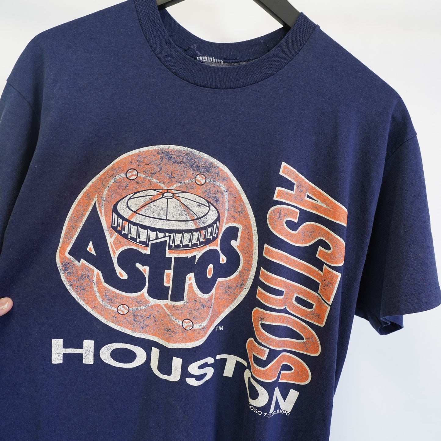 (L) Vintage Houston Astros Logo 7 1990 MLB Baseball T-Shirt Men's L Blue Astrodome