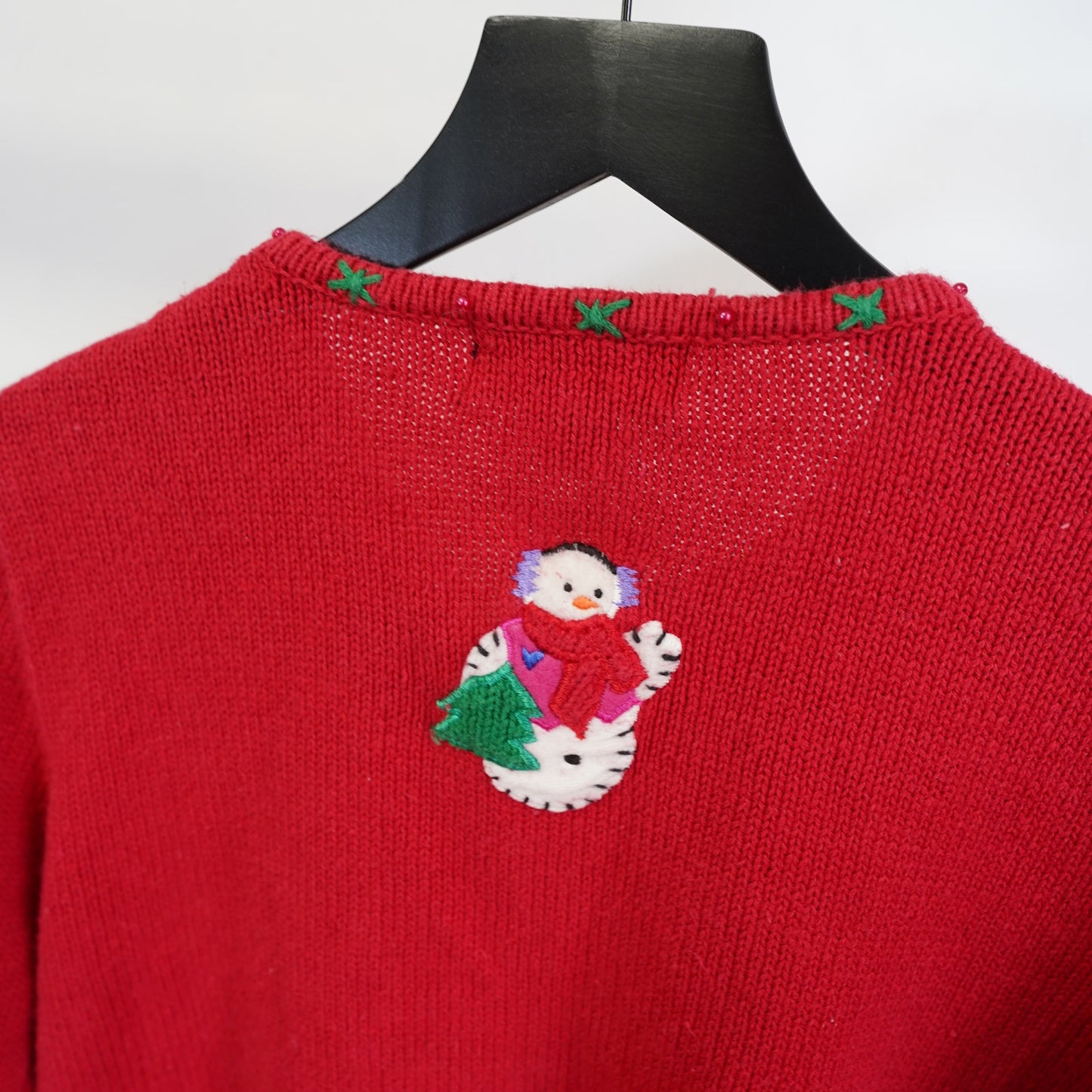 (Women's M) Vintage Holiday Knit Christmas Cardigan Sweater Women's M Snowman Stitch Frosty