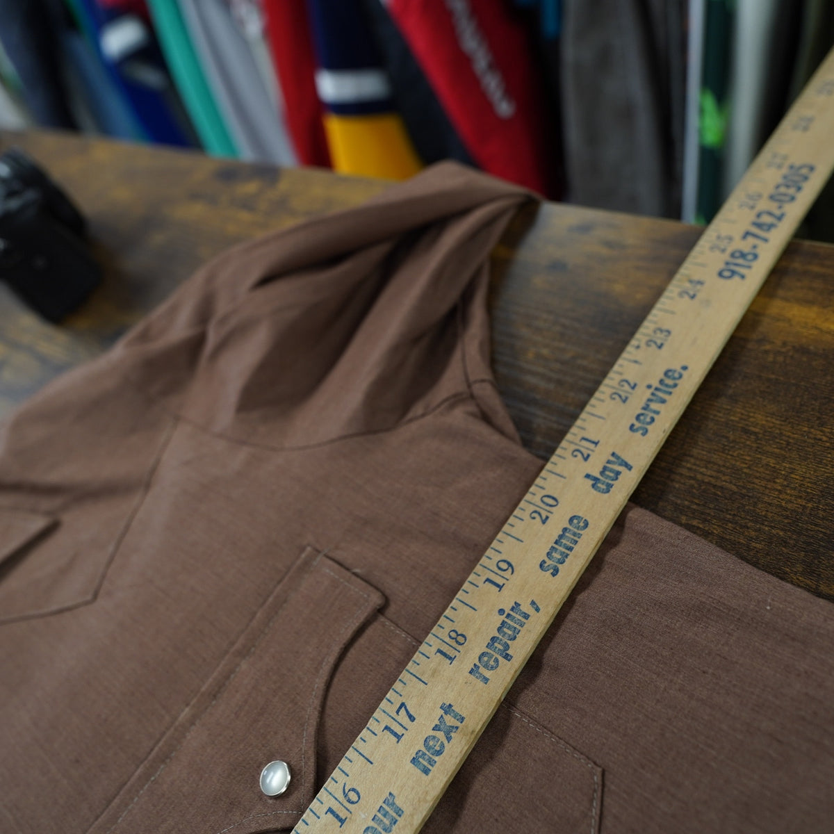 (L) True Vintage 1970s Pearl Snap Wide Collar Western Button Up Men's L Brown Long