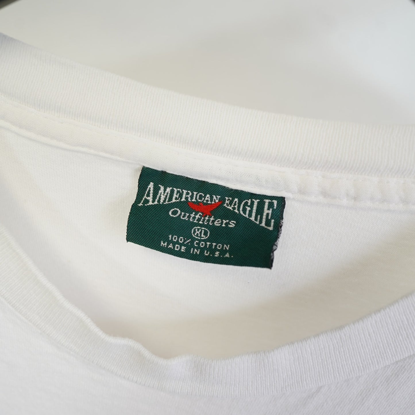 (XL) Vintage American Eagle Peace Surf Tie Dye T-Shirt Men's XL White 90s USA Made