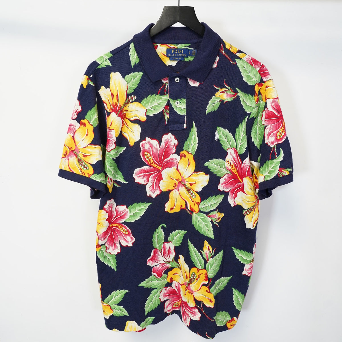 (L) Polo Ralph Lauren Classic Fit Floral Print Polo Shirt Mens L Hibiscus Tropical