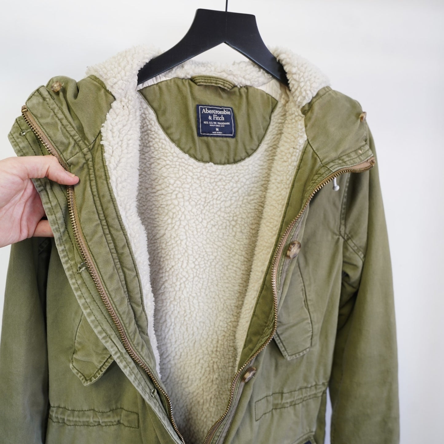 (Women's M) Vintage Abercrombie & Fitch Military Jacket Sherpa Lined Women's M Green Y2K
