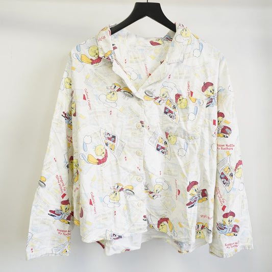 (Women's XXL) Vintage Tweety Bird 90s Looney Tunes Button Up Shirt Women's XXL White Cartoon