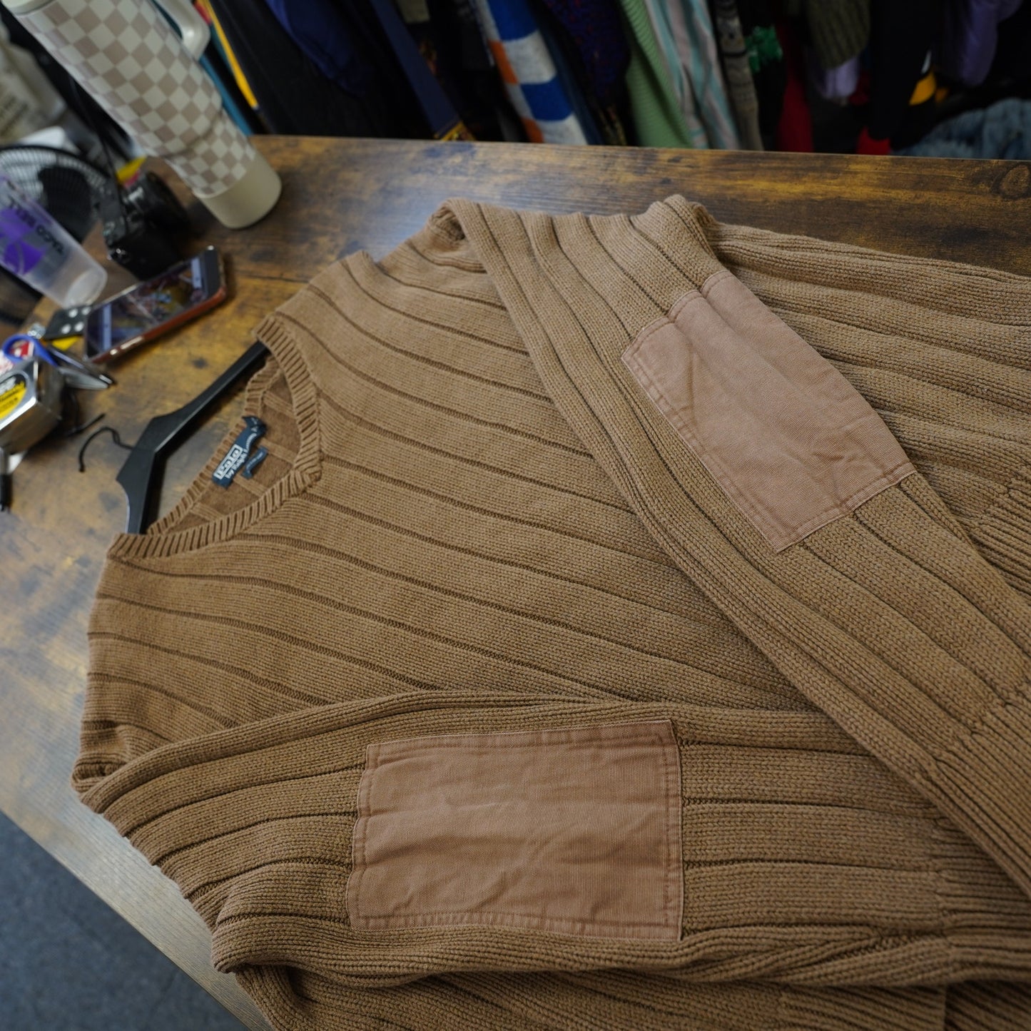 (XXL) Vintage Polo Ralph Lauren Ribbed Knit V-Neck Sweater Men's XXL Brown Preppy