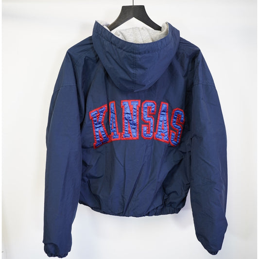 (L) Vintage Kansas Jayhawks Embroidered Windbreaker Men's L Blue Full Zip Sewn