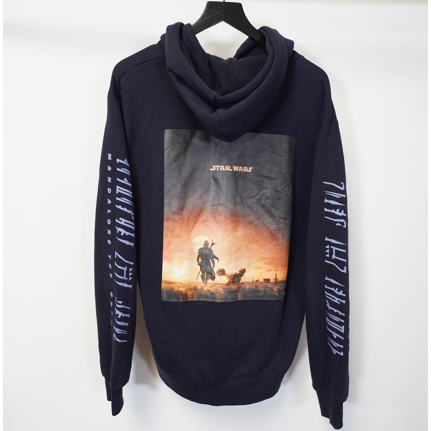 (M) Star Wars The Mandalorian & Grogu Hoodie Men's M Navy Blue Retro Pullover