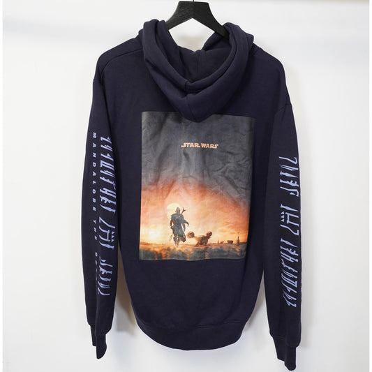(M) Star Wars The Mandalorian & Grogu Hoodie Men's M Navy Blue Retro Pullover