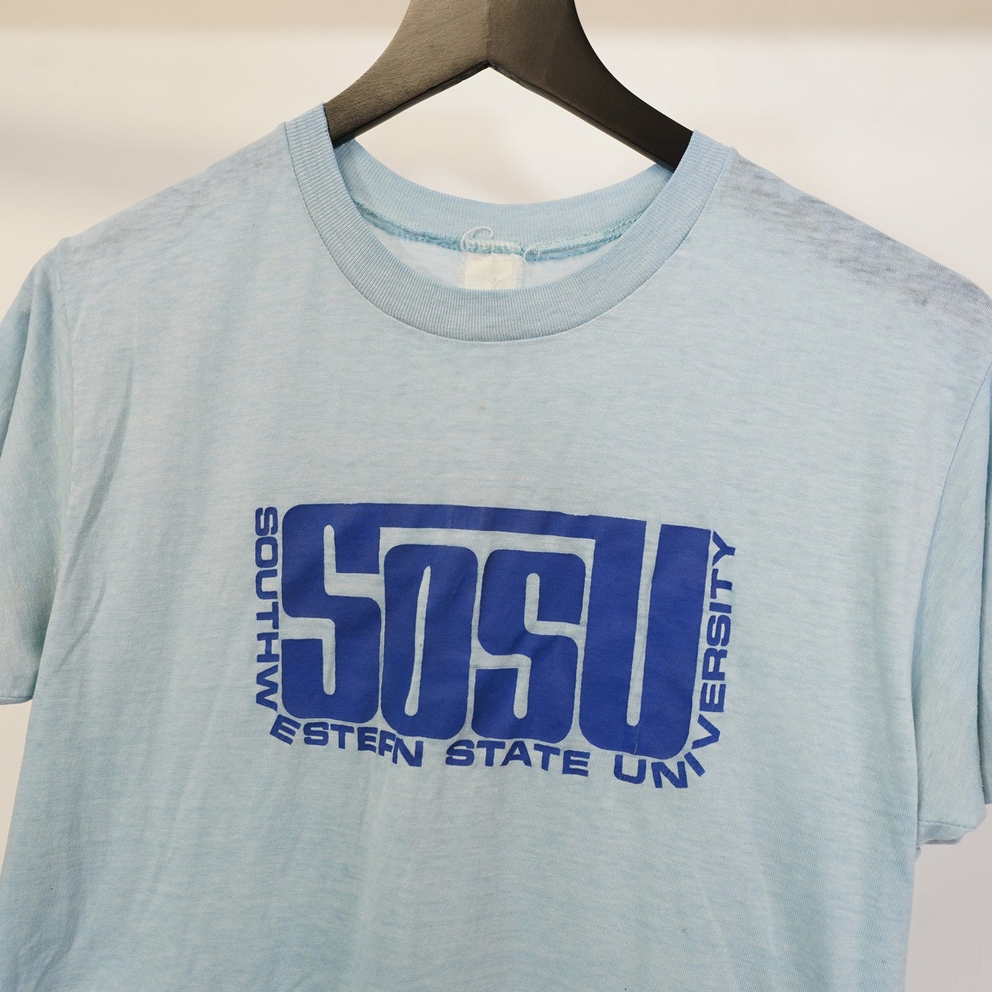 (S) True Vintage 70s Southwestern State University T-Shirt Men's S Baby Blue Worn